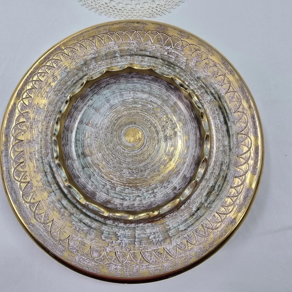 Stangl Pottery 22KT Gold Mid Century Console Dish 3972 Aqua Turquoise brushed